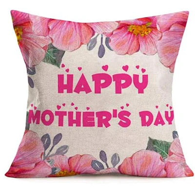 Happy Mother's Day Pillowcase Spring Colorful Flowers Leaves Sweet Heart Decoration Cushion Cover Linen Square