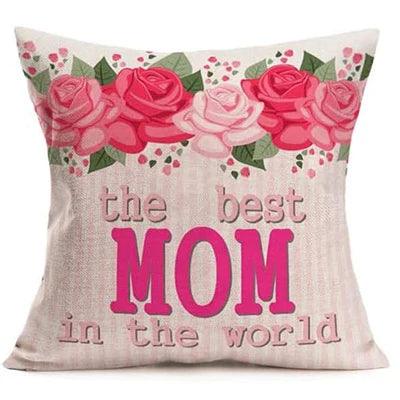 Happy Mother's Day Pillowcase Spring Colorful Flowers Leaves Sweet Heart Decoration Cushion Cover Linen Square