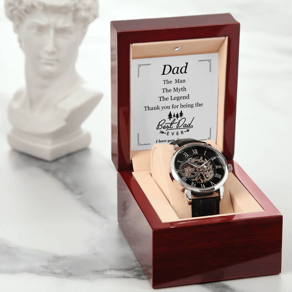 To Dad | Men's Leather Openwork Classic Watch and Message Card | Show Dad How Much You Love Him