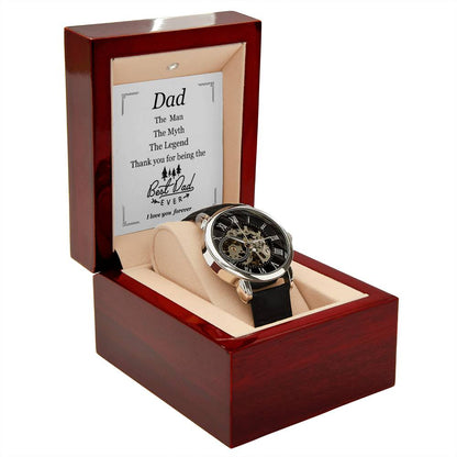 To Dad | Men's Leather Openwork Classic Watch and Message Card | Show Dad How Much You Love Him