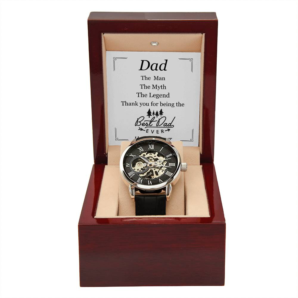 To Dad | Men's Leather Openwork Classic Watch and Message Card | Show Dad How Much You Love Him