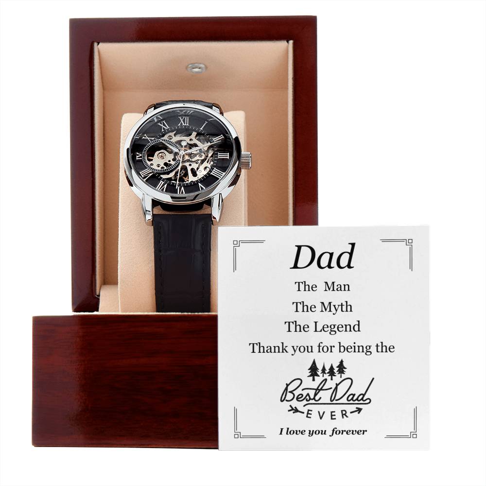 To Dad | Men's Leather Openwork Classic Watch and Message Card | Show Dad How Much You Love Him