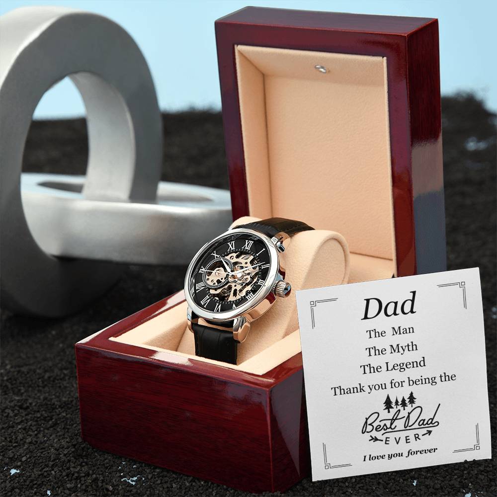 To Dad | Men's Leather Openwork Classic Watch and Message Card | Show Dad How Much You Love Him