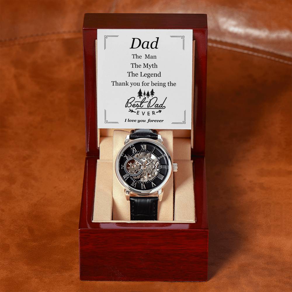 To Dad | Men's Leather Openwork Classic Watch and Message Card | Show Dad How Much You Love Him