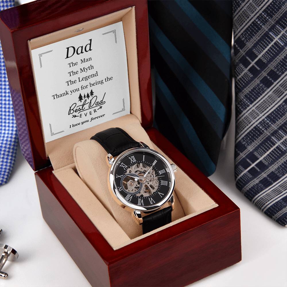 To Dad | Men's Leather Openwork Classic Watch and Message Card | Show Dad How Much You Love Him