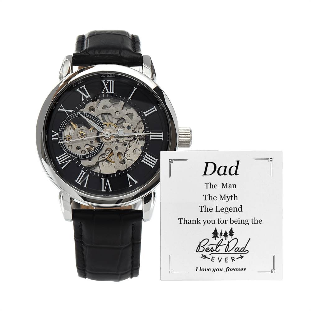 To Dad | Men's Leather Openwork Classic Watch and Message Card | Show Dad How Much You Love Him