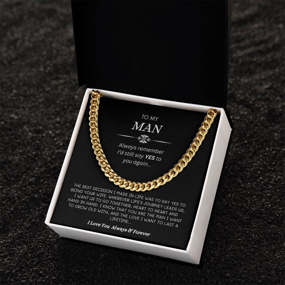 To My Man | I'd Say Yes to You Again | Men's Cubin Link Chain Necklace