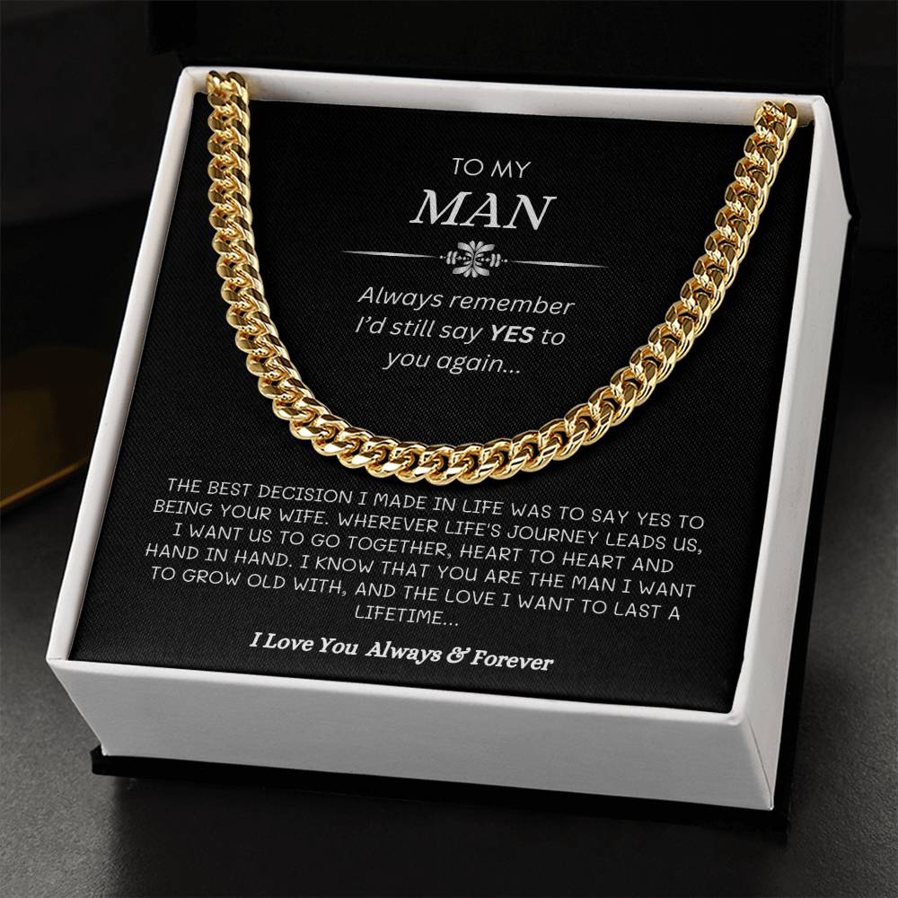 To My Man | I'd Say Yes to You Again | Men's Cubin Link Chain Necklace