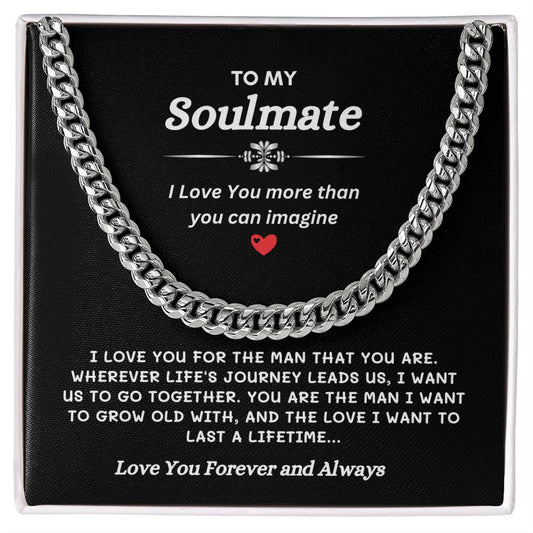 To My Soulmate | I Love You | Men's Cubin Link Necklace | Gift for Him | Gift for Soulmate | Valentine's Day Gift | Gift for Boyfriend