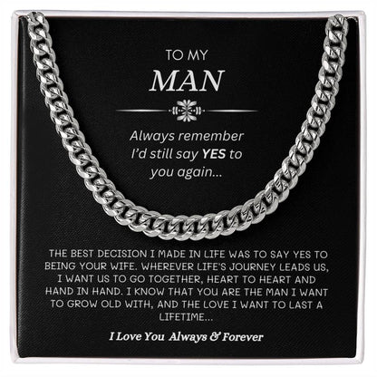 To My Man | I'd Say Yes to You Again | Men's Cubin Link Chain Necklace