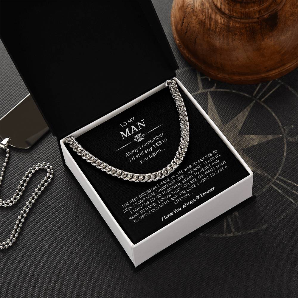 To My Man | I'd Say Yes to You Again | Men's Cubin Link Chain Necklace