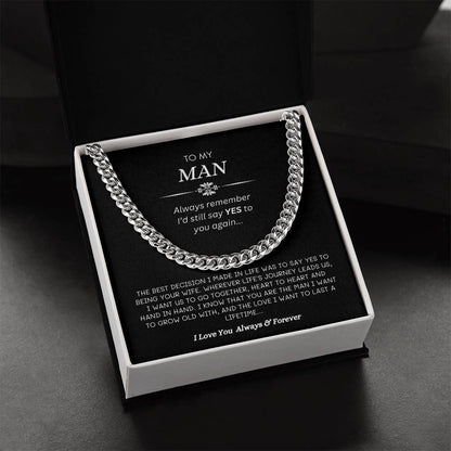 To My Man | I'd Say Yes to You Again | Men's Cubin Link Chain Necklace