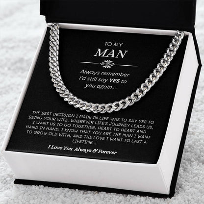 To My Man | I'd Say Yes to You Again | Men's Cubin Link Chain Necklace