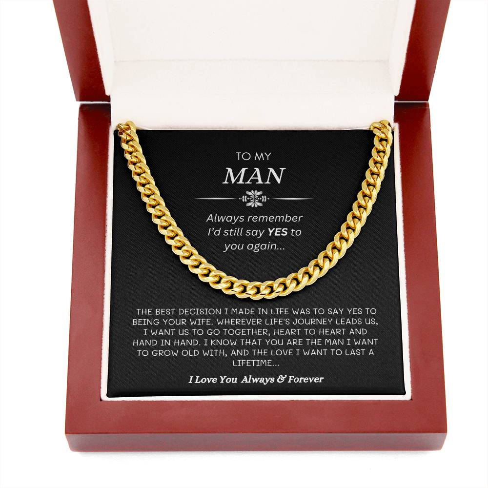 To My Man | I'd Say Yes to You Again | Men's Cubin Link Chain Necklace