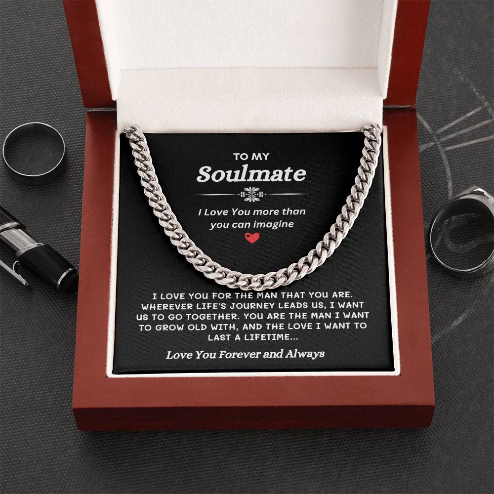 To My Soulmate | I Love You | Men's Cubin Link Necklace | Gift for Him | Gift for Soulmate | Valentine's Day Gift | Gift for Boyfriend