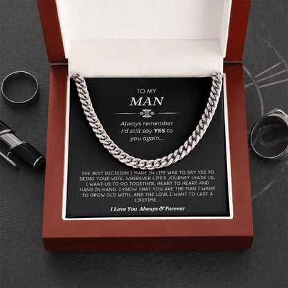 To My Man | I'd Say Yes to You Again | Men's Cubin Link Chain Necklace