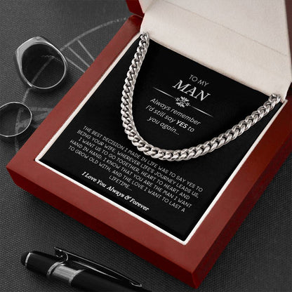 To My Man | I'd Say Yes to You Again | Men's Cubin Link Chain Necklace