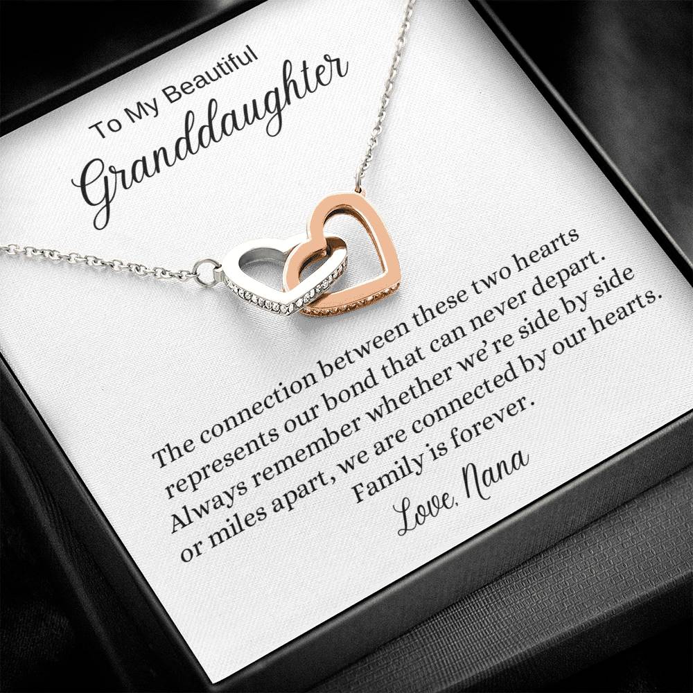 To My Beautiful Granddaughter | We Are Connected by Our Hearts | Interlocking Hearts Necklace | A Gift to Show Your Love