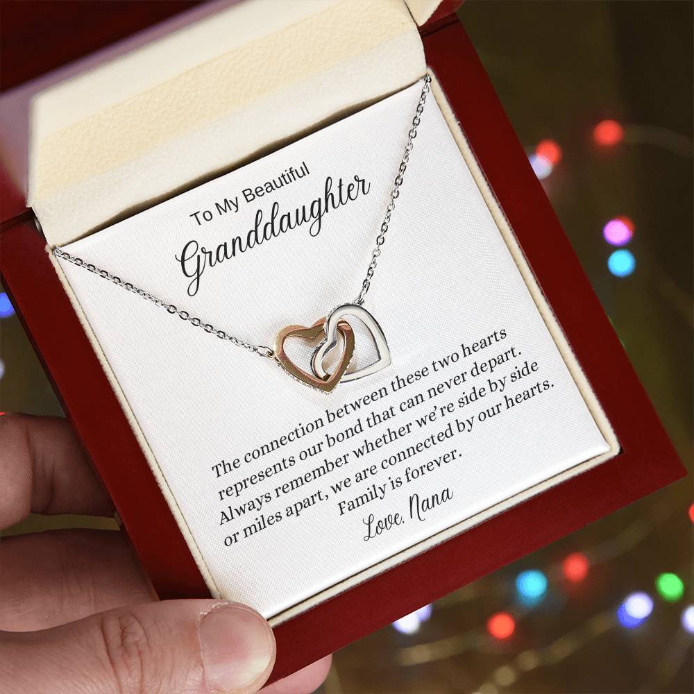 To My Beautiful Granddaughter | We Are Connected by Our Hearts | Interlocking Hearts Necklace | A Gift to Show Your Love