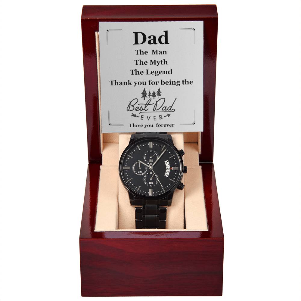 To Dad | Men's Leather Black Chronograph Watch | Show Dad How Much You Love Him