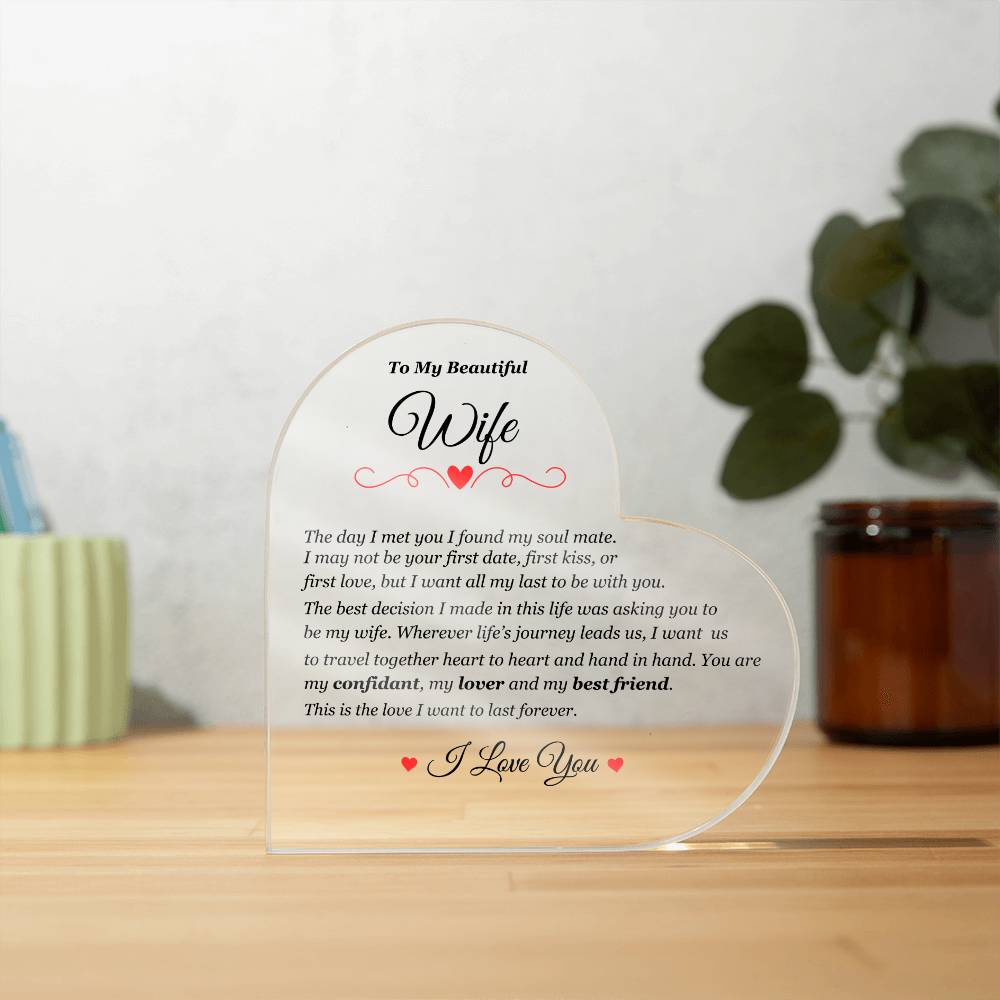 To My Beautiful Wife | This is the Love I Want to Last Forever | Printed Heart Shaped Acrylic Plaque