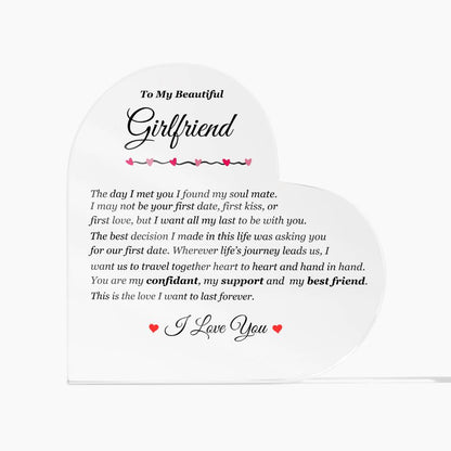 To My Girlfriend | The Love I Want to Last Forever | Printed Heart Shaped Acrylic Plaque