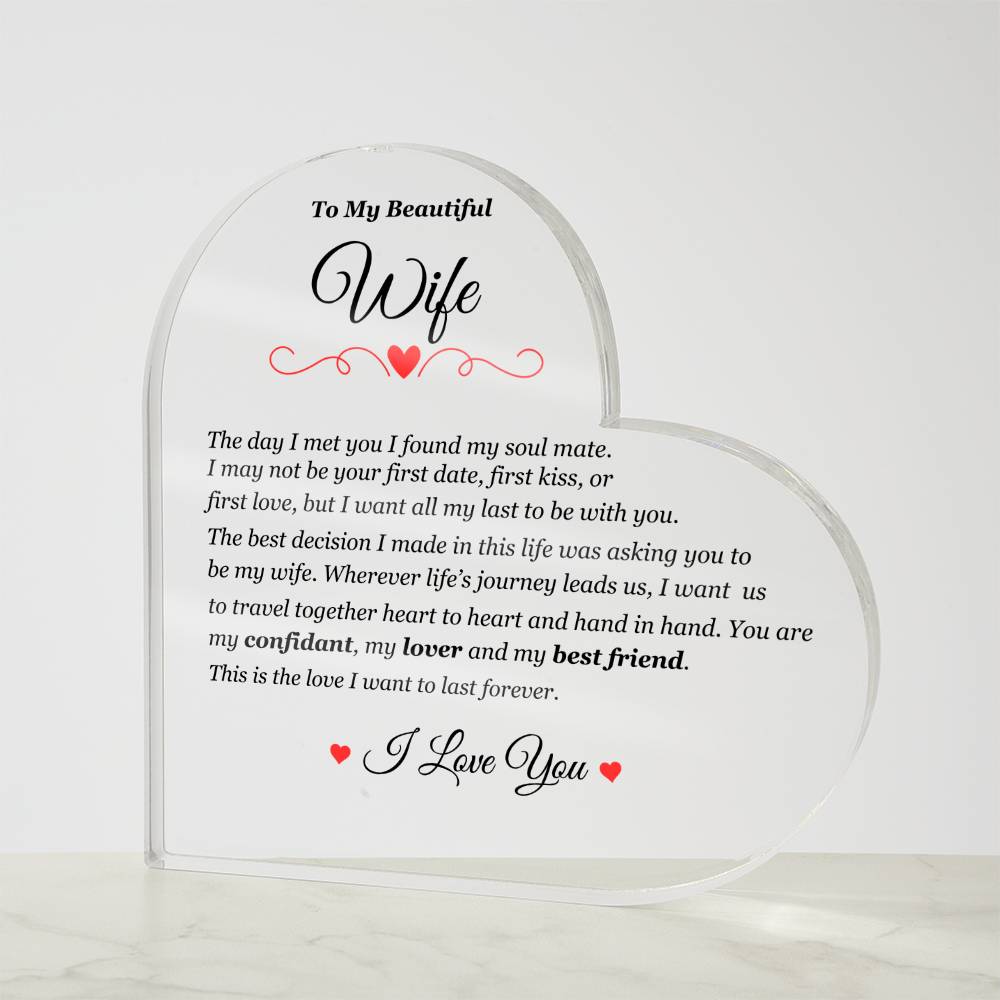 To My Beautiful Wife | This is the Love I Want to Last Forever | Printed Heart Shaped Acrylic Plaque