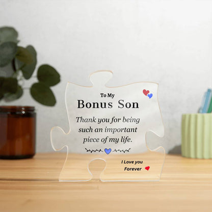 To My Bonus Son | Thank You For Being Important Piece of my life | Printed Acrylic Puzzle Plaque