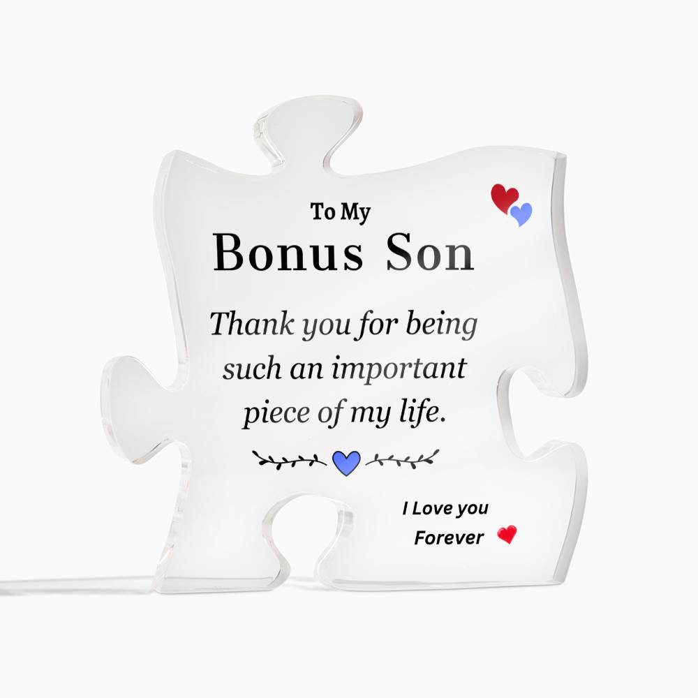 To My Bonus Son | Thank You For Being Important Piece of my life | Printed Acrylic Puzzle Plaque