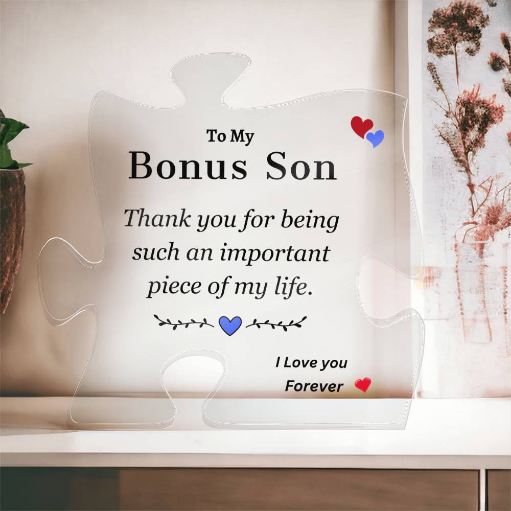 To My Bonus Son | Thank You For Being Important Piece of my life | Printed Acrylic Puzzle Plaque