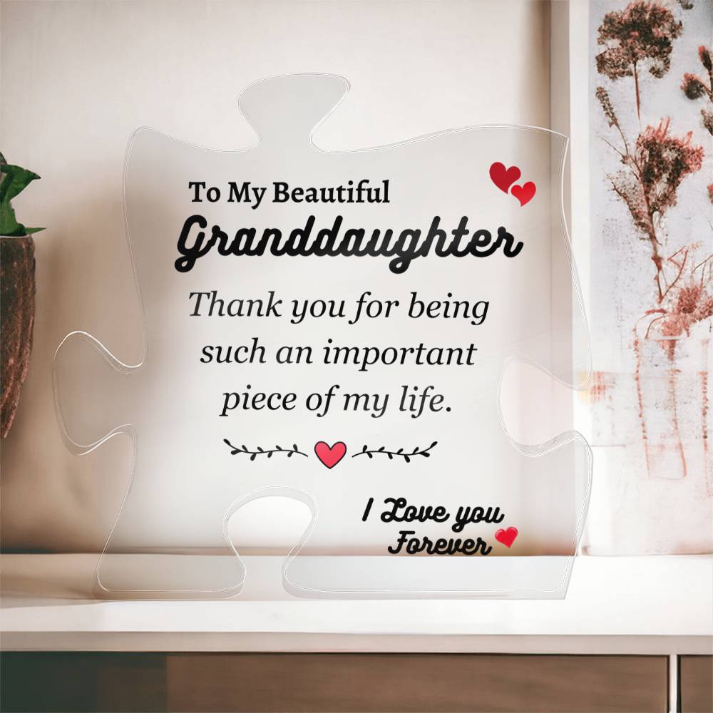 To My Granddaughter | Important Piece of My Life | Printed Acrylic Puzzle Plaque