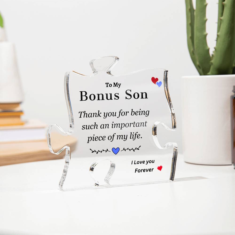 To My Bonus Son | Thank You For Being Important Piece of my life | Printed Acrylic Puzzle Plaque