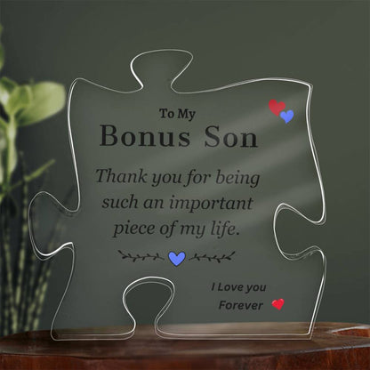 To My Bonus Son | Thank You For Being Important Piece of my life | Printed Acrylic Puzzle Plaque