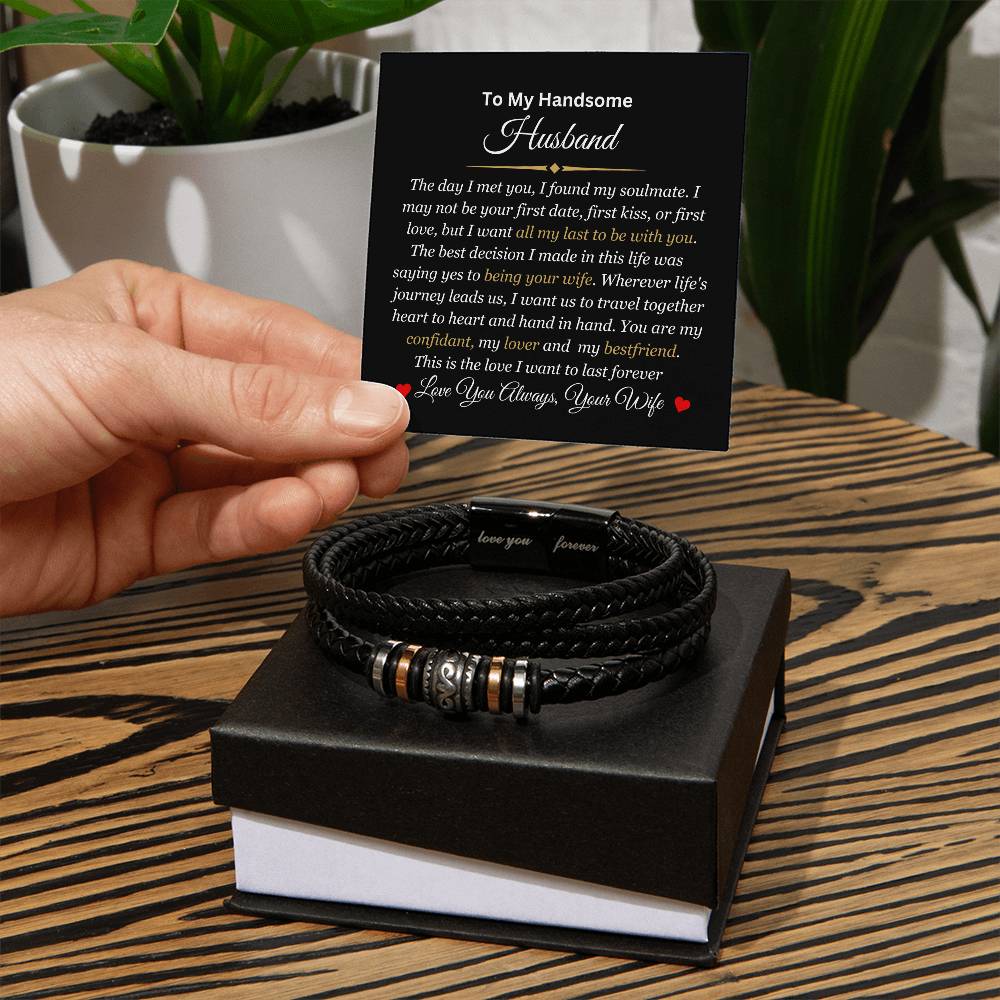 To My Husband | Love You Forever Men's Leather Bracelet