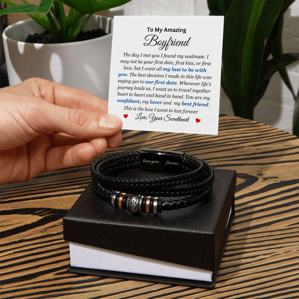 To My Amazing Boyfriend I Men's Leather Love You Forever Bracelet