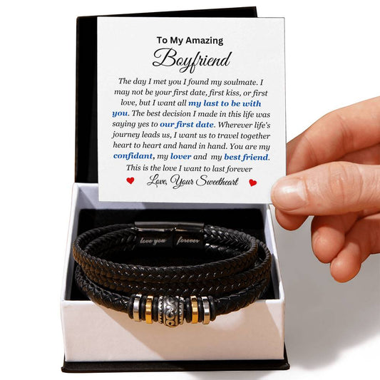 To My Amazing Boyfriend I Men's Leather Love You Forever Bracelet