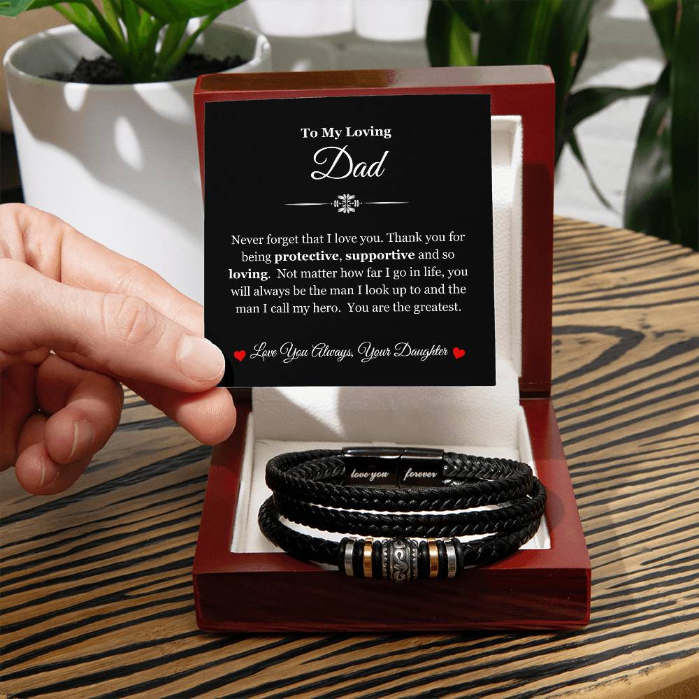 To My Dad | Thank You for Being Protective, Supportive and Loving | Men's Leather Love You Forever Bracelet with Message Card