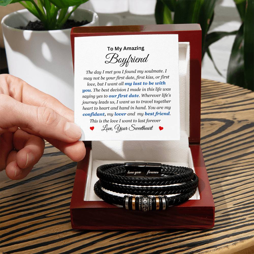 To My Amazing Boyfriend I Men's Leather Love You Forever Bracelet