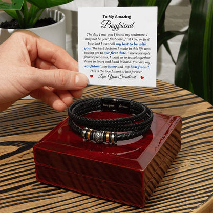 To My Amazing Boyfriend I Men's Leather Love You Forever Bracelet