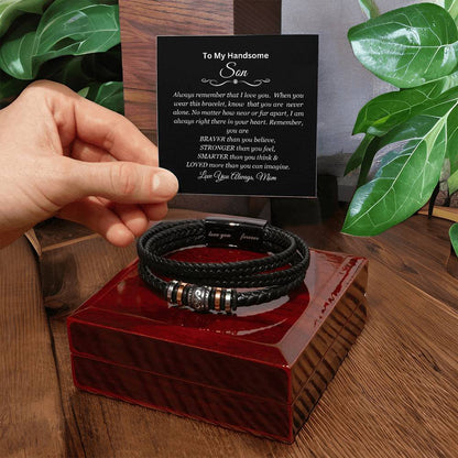 To My Handsome Son | You are Brave, Strong, Smart and Loved | Men's Leather Bracelet