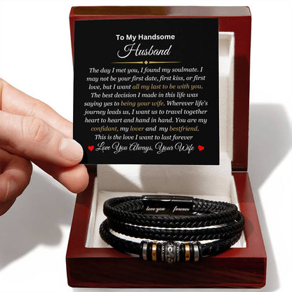 To My Husband | Love You Forever Men's Leather Bracelet