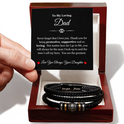 To My Dad | Thank You for Being Protective, Supportive and Loving | Men's Leather Love You Forever Bracelet with Message Card