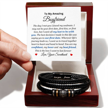 To My Amazing Boyfriend I Men's Leather Love You Forever Bracelet