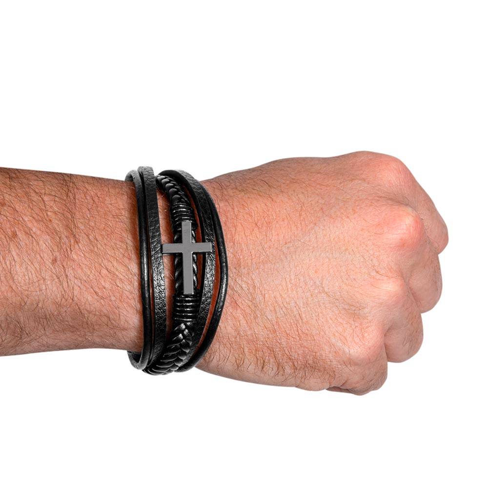 To My Son | You will Face Challenges in Life, Do Your Best, Follow Your Dreams | Men's Leather Cross Bracelet