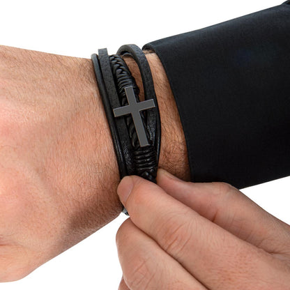 To My Son | You will Face Challenges in Life, Do Your Best, Follow Your Dreams | Men's Leather Cross Bracelet