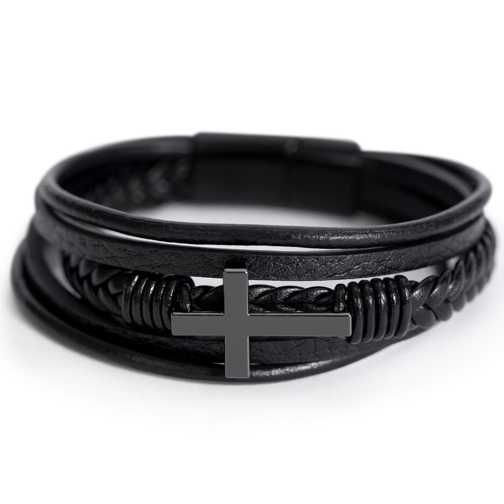 To My Son | Thank You Dad for Showing Me How to Be a Man | Men's Leather Love You Forever Bracelet with Lion's Head Message Card | Father's Day, Birthday, Christmas Gifts